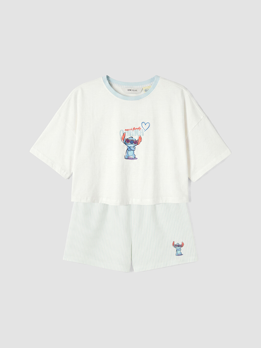 Mavi Stitch Baskılı Kadın Şortlu Pijama Takımı