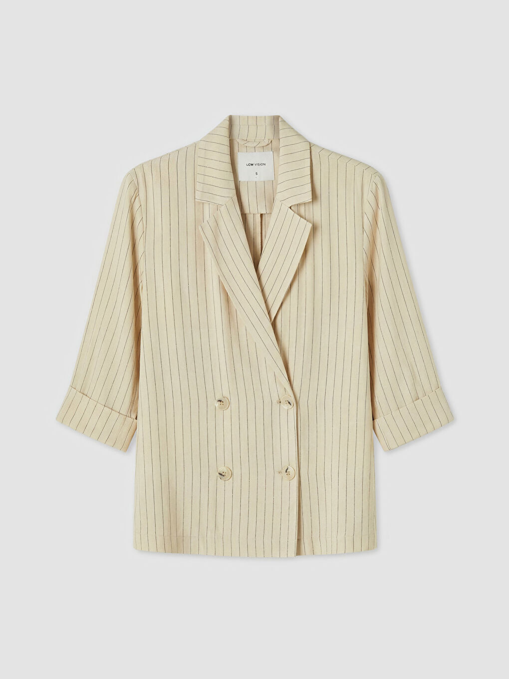 Ekru Kruvaze Yaka Keten Karışımlı Kadın Blazer Ceket