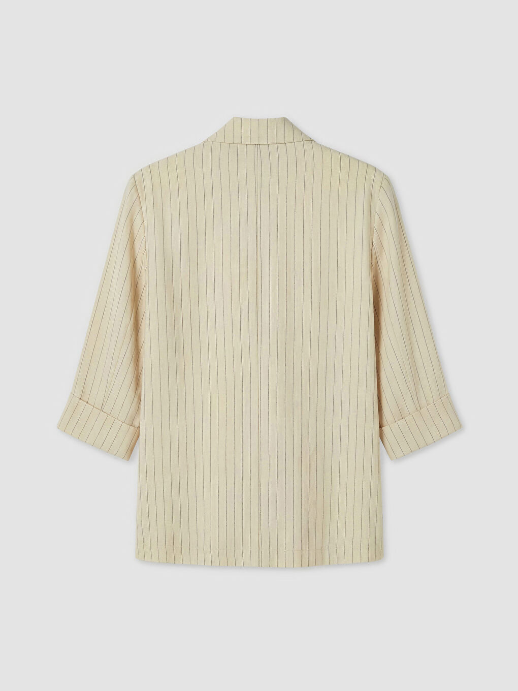 Ekru Kruvaze Yaka Keten Karışımlı Kadın Blazer Ceket-1