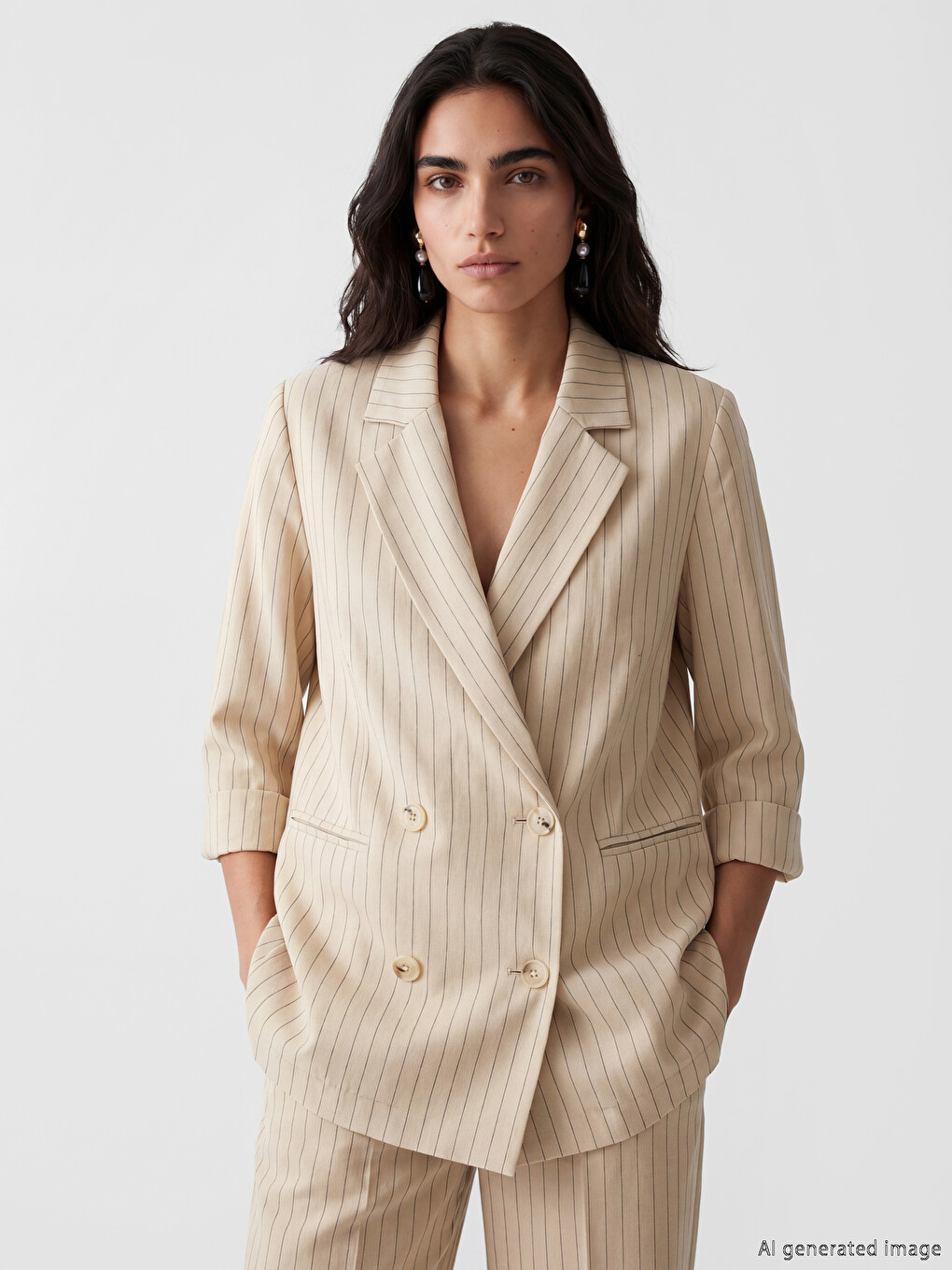 Double Breasted Linen Blend Women's Blazer Jacket
