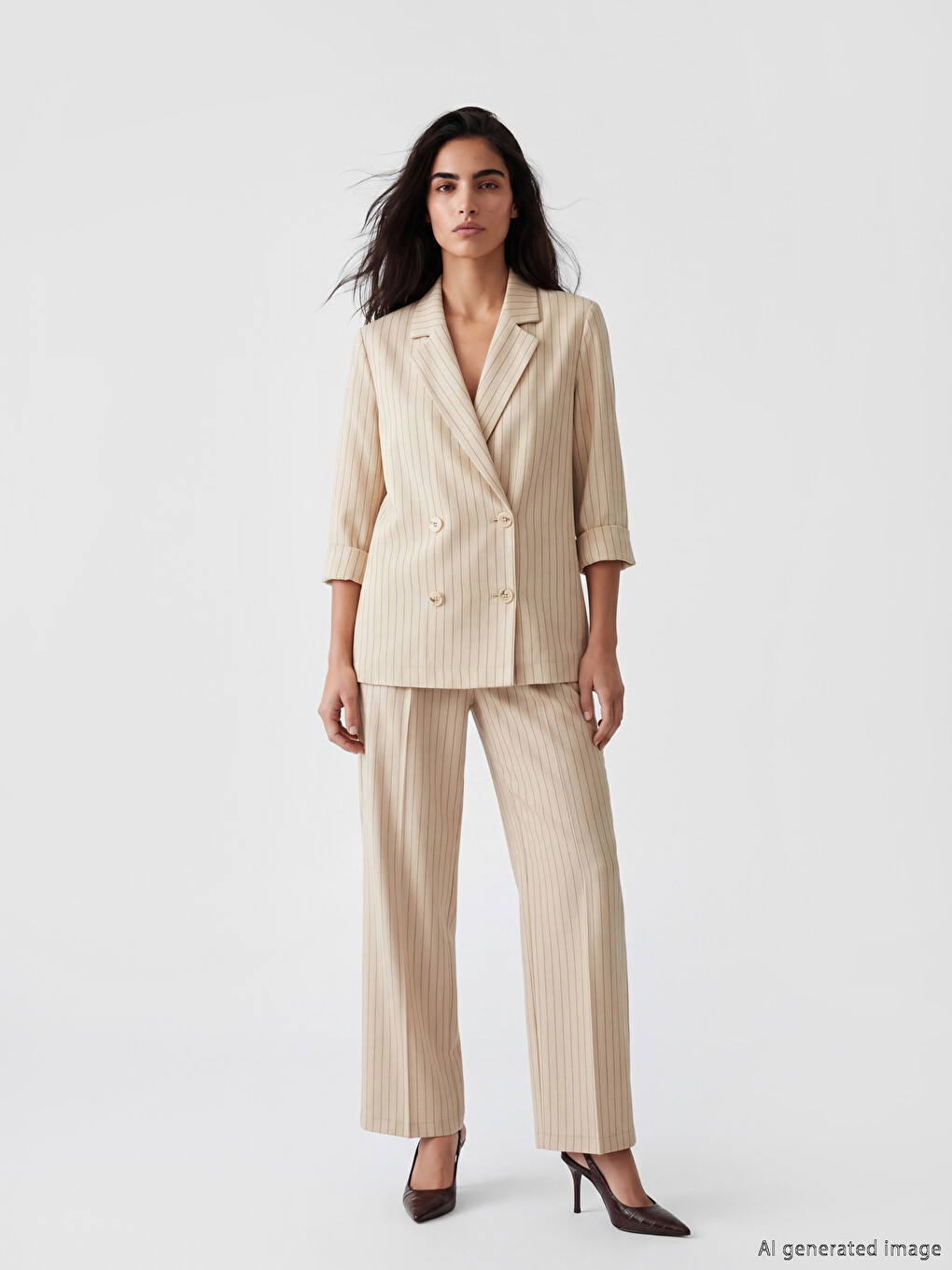 Double Breasted Linen Blend Women's Blazer Jacket-1