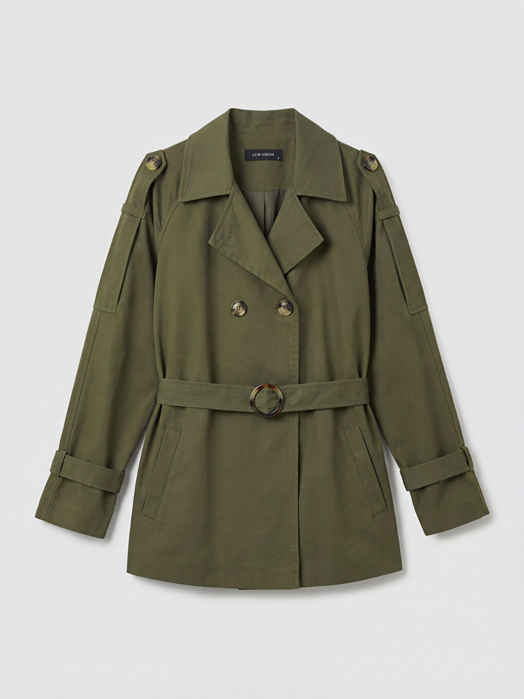 Double Breasted Belted Women's Trench Coat-4