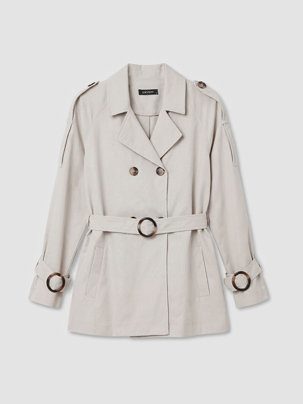 معطف ترنش نسائي مزود بحزام وبصفين من الأزرار-4