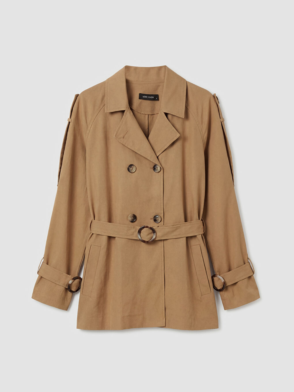 معطف ترنش نسائي مزود بحزام وبصفين من الأزرار-4