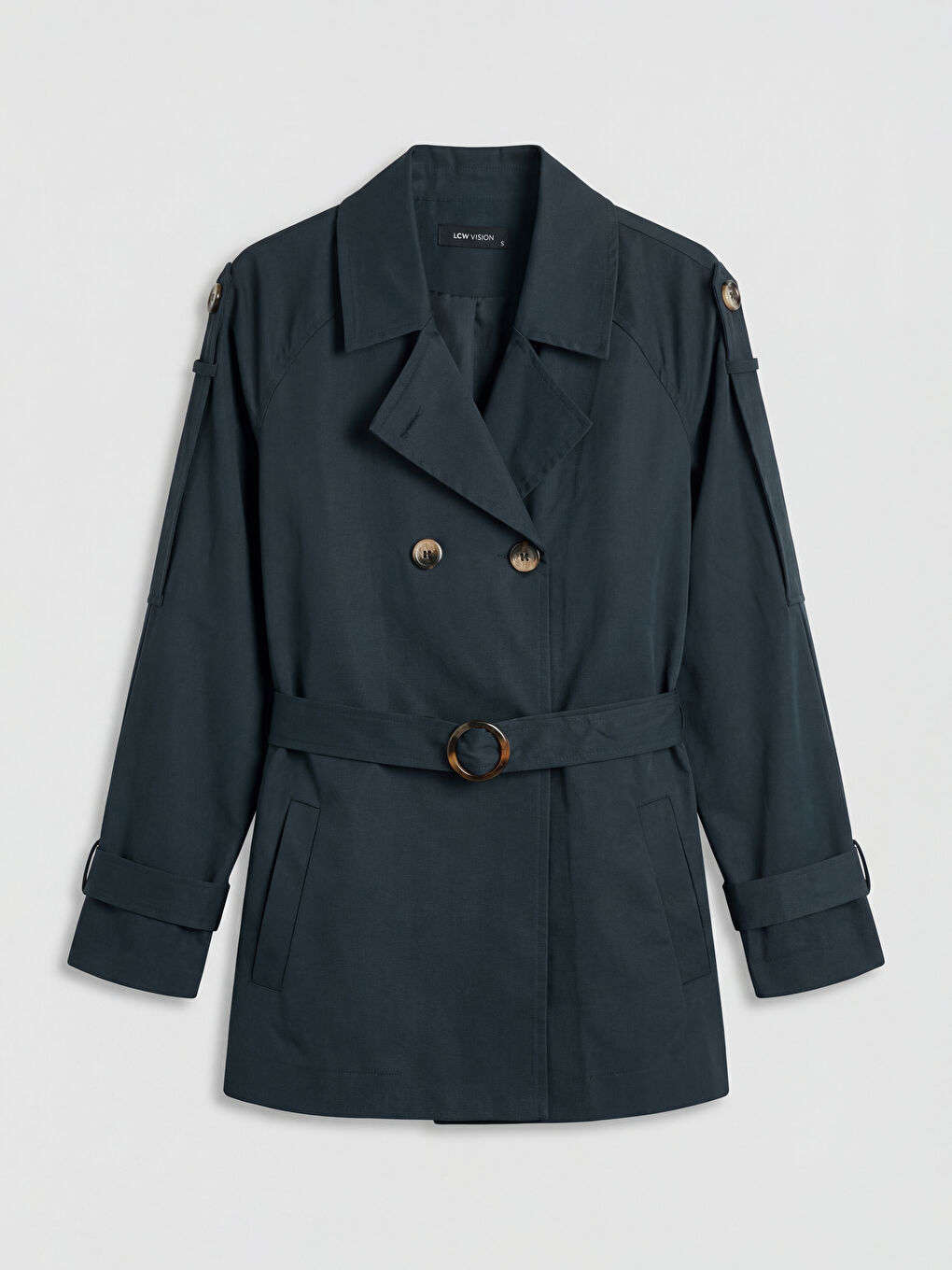 معطف ترنش نسائي مزود بحزام وبصفين من الأزرار-4