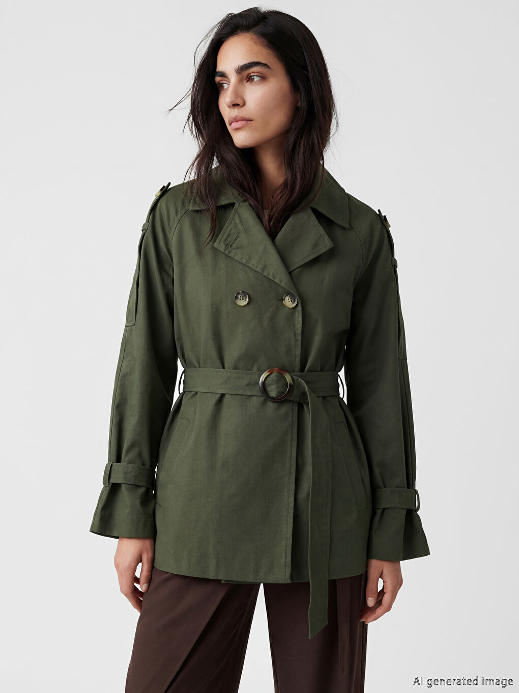 Double Breasted Belted Women's Trench Coat