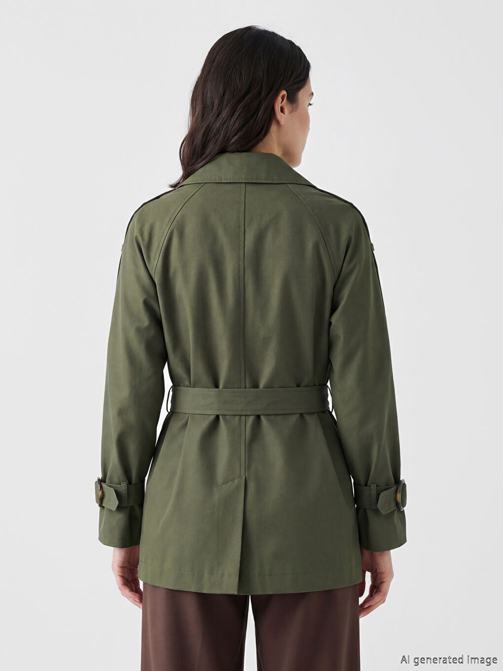 Double Breasted Belted Women's Trench Coat-3