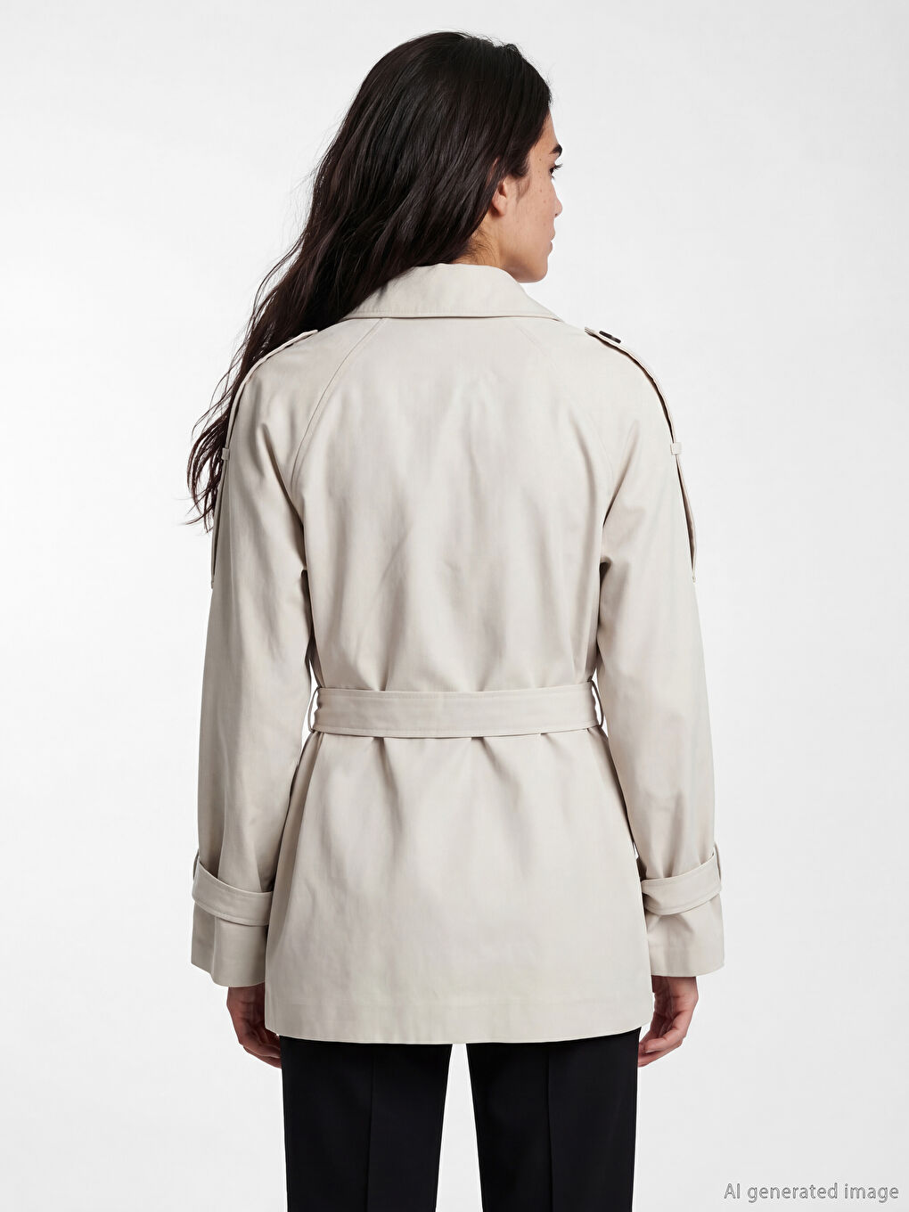 معطف ترنش نسائي مزود بحزام وبصفين من الأزرار-3