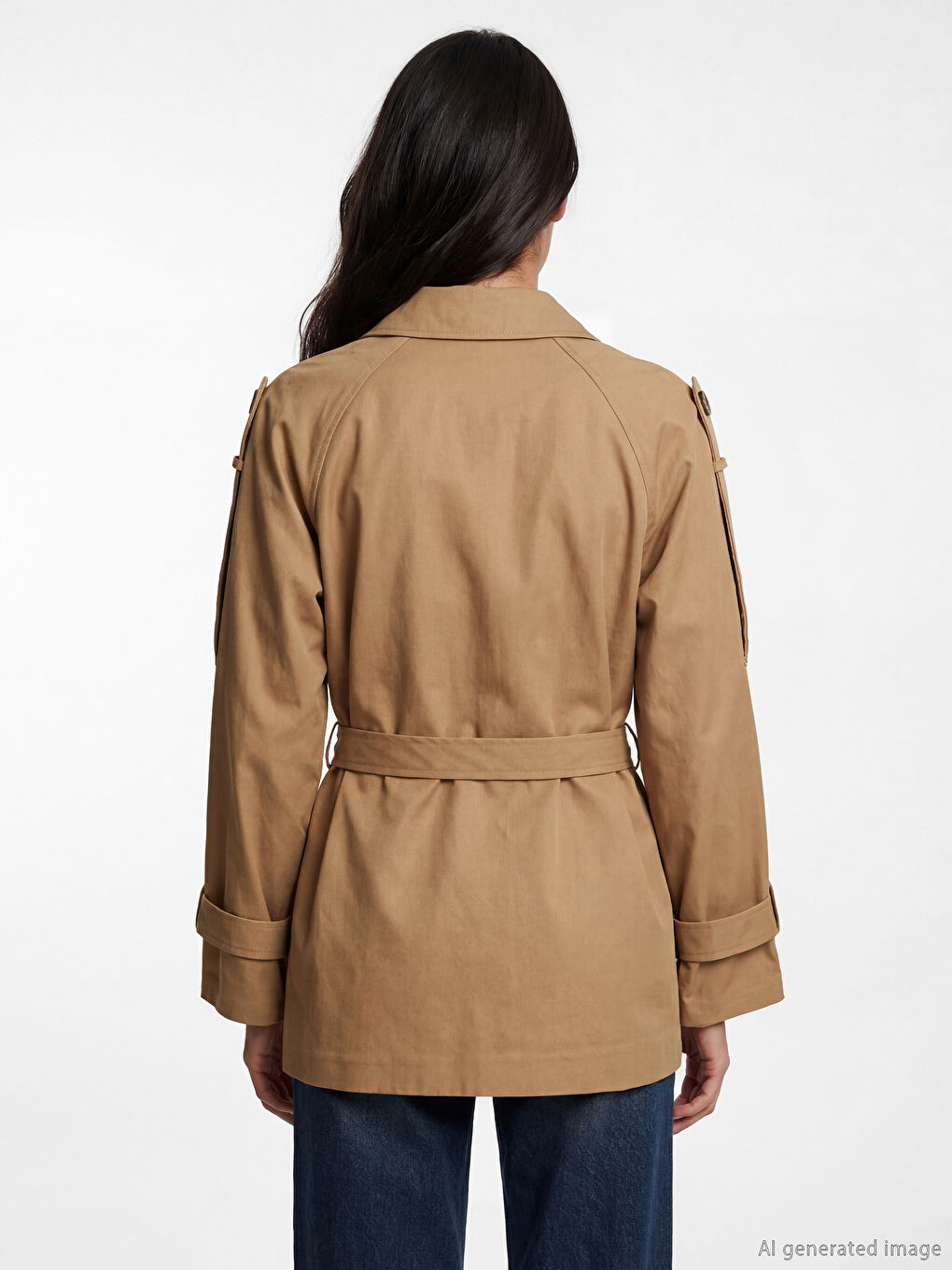 معطف ترنش نسائي مزود بحزام وبصفين من الأزرار-3