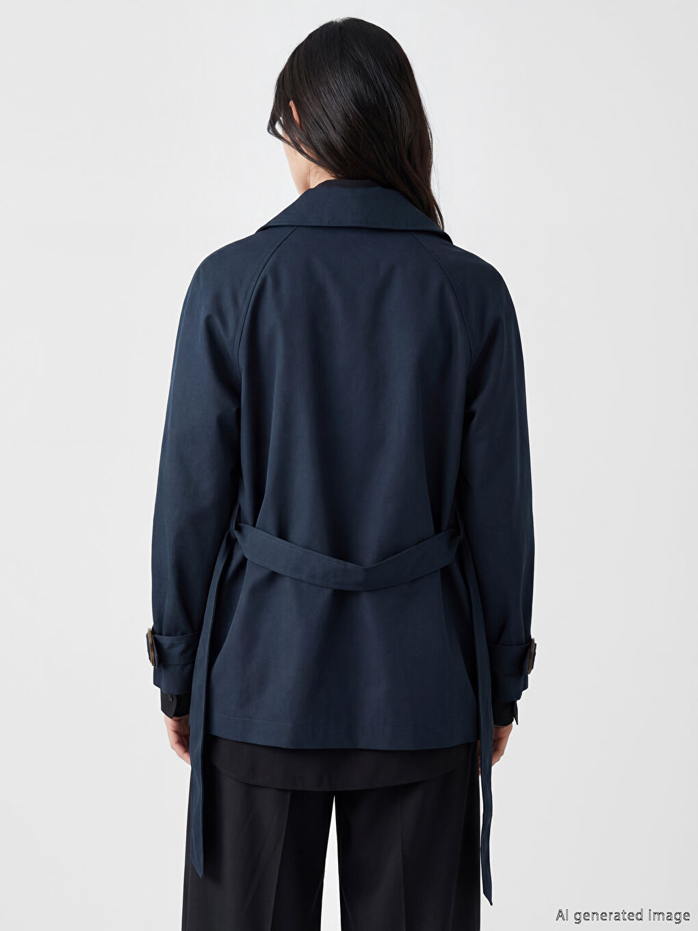 معطف ترنش نسائي مزود بحزام وبصفين من الأزرار-3