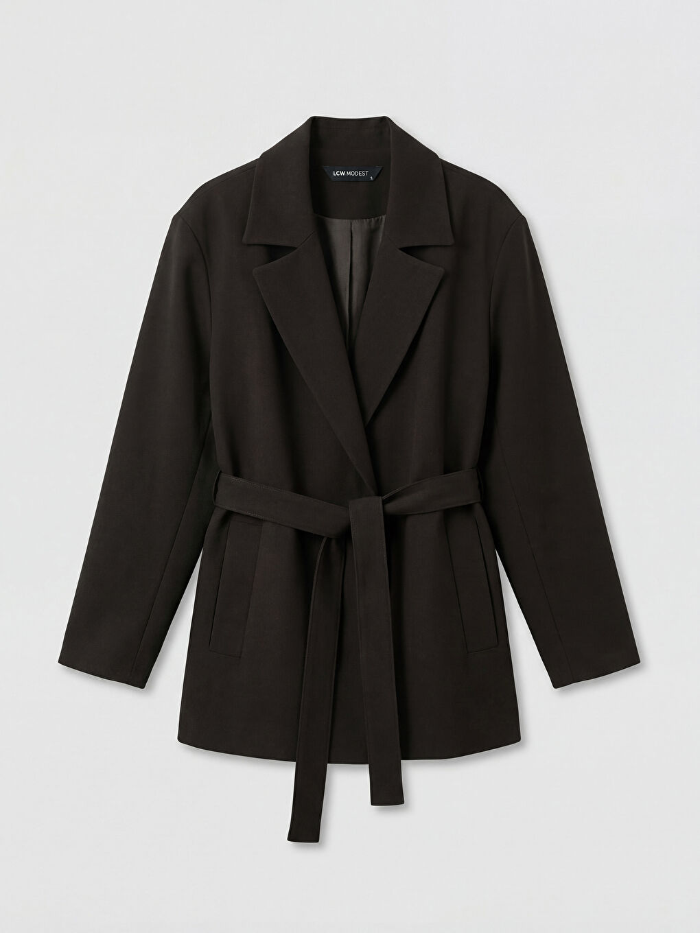 Kahverengi Ceket Yaka Kuşaklı Kadın Kaban