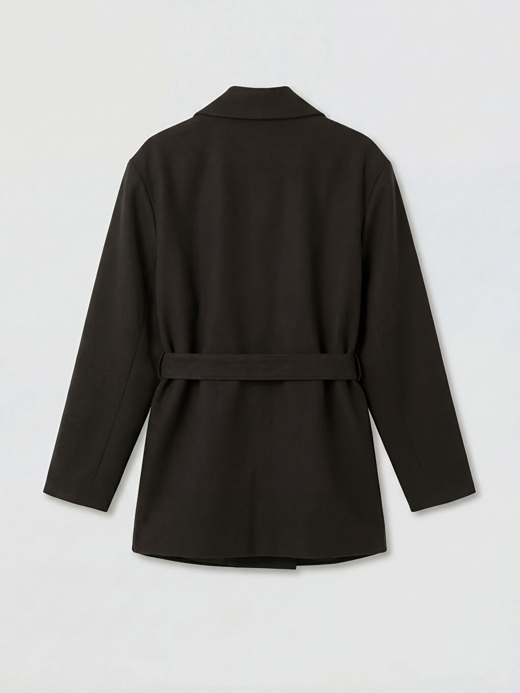 Kahverengi Ceket Yaka Kuşaklı Kadın Kaban-1