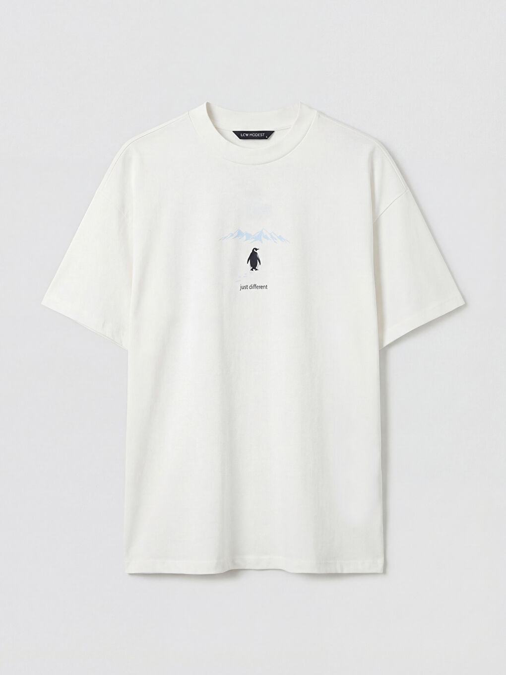 Beyaz Bisiklet Yaka Baskılı Kadın Tişört-8