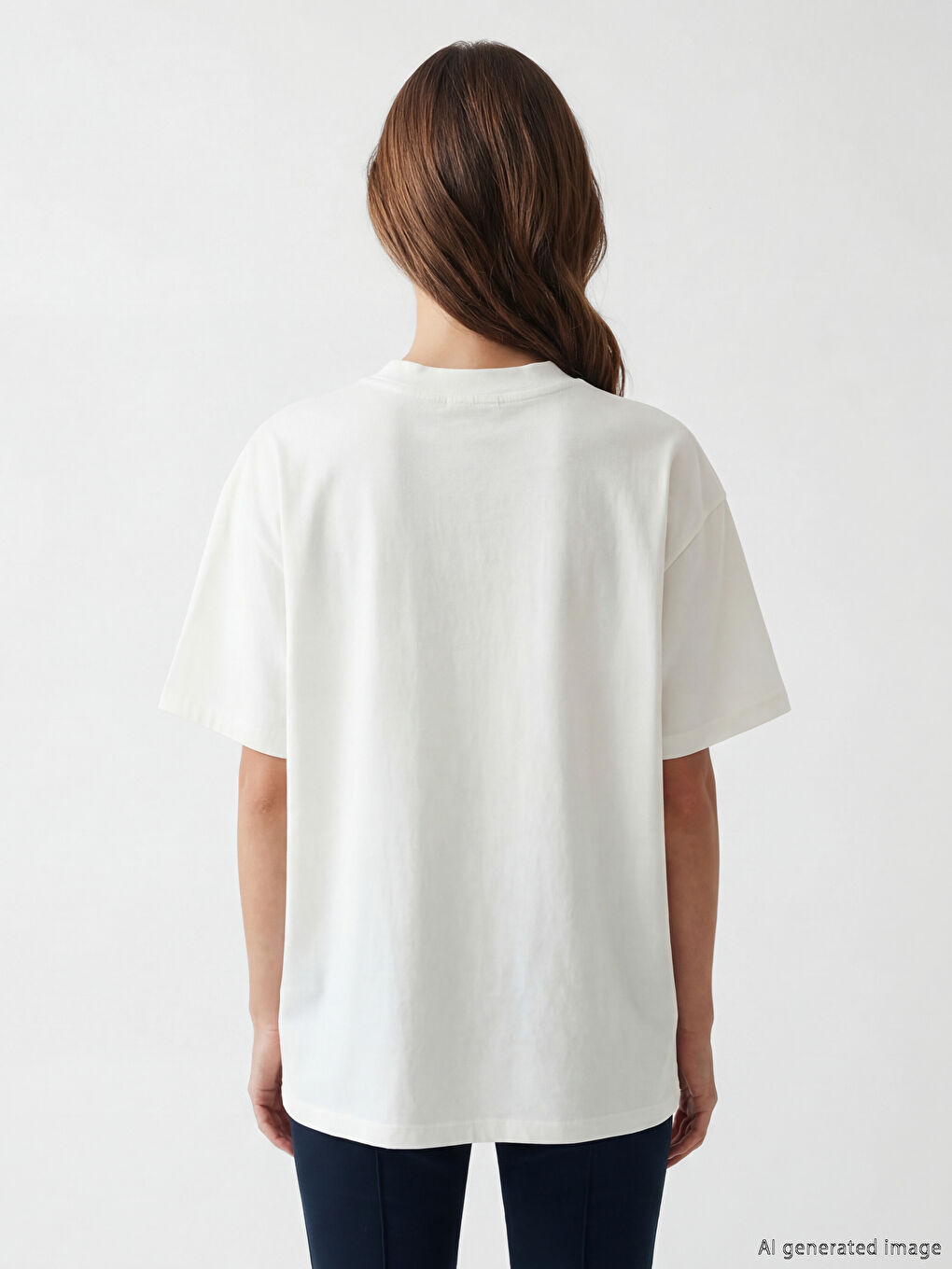 Beyaz Bisiklet Yaka Baskılı Kadın Tişört-7