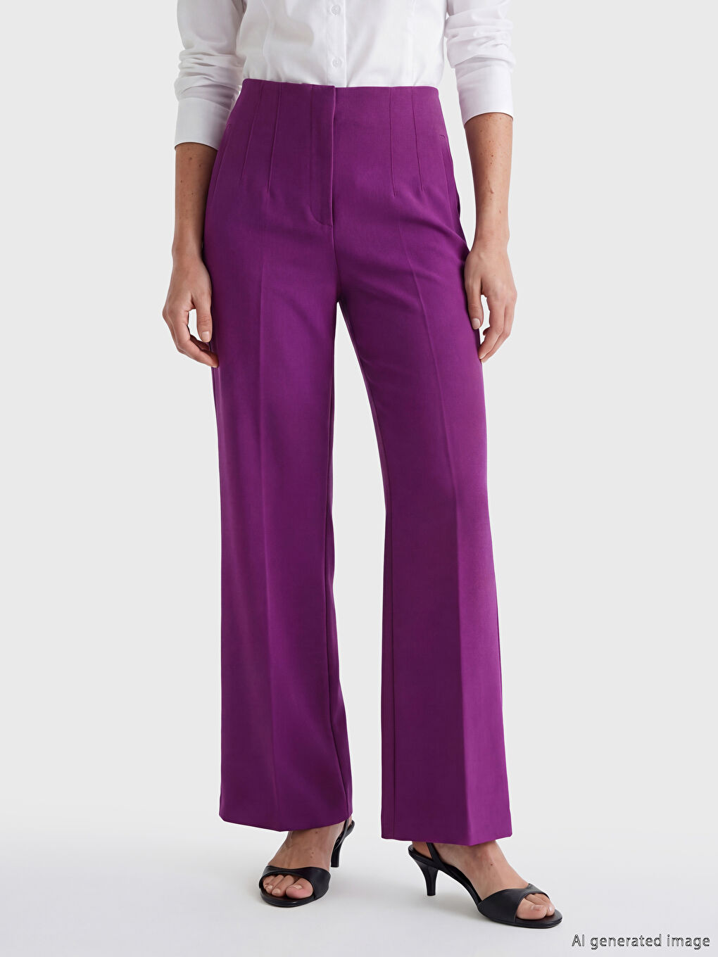 Mor Yüksek Bel Dar Fit Kadın Pantolon-1