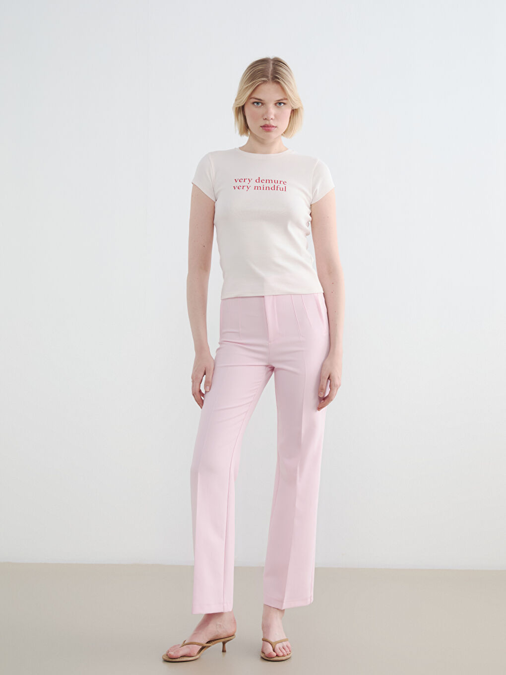 Pembe Yüksek Bel Dar Fit Kadın Pantolon