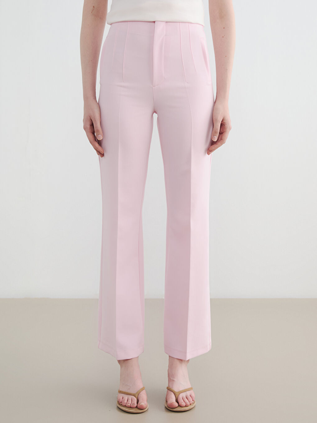 Pembe Yüksek Bel Dar Fit Kadın Pantolon-1