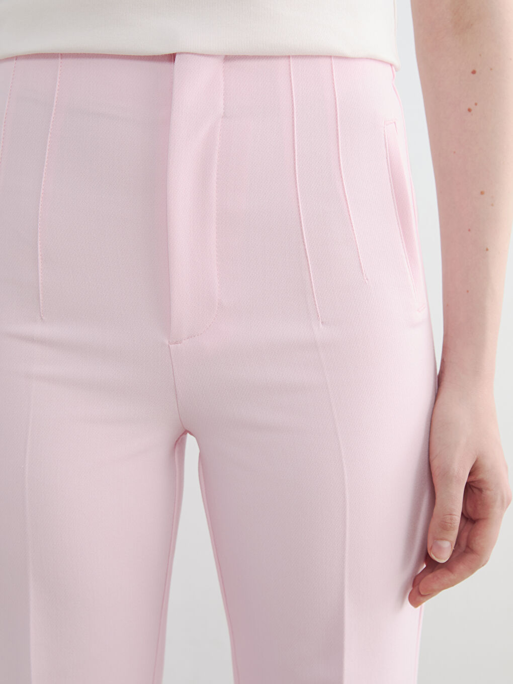 Pembe Yüksek Bel Dar Fit Kadın Pantolon-2