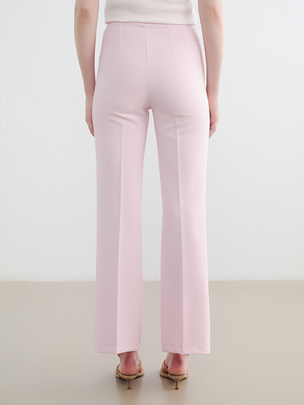 Pembe Yüksek Bel Dar Fit Kadın Pantolon-3