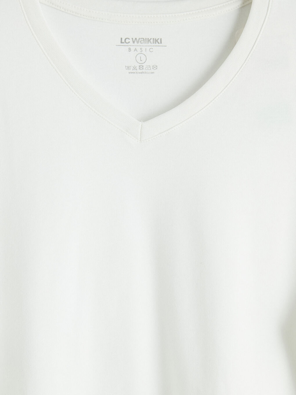 Ekru V Yaka Erkek Tişört-2