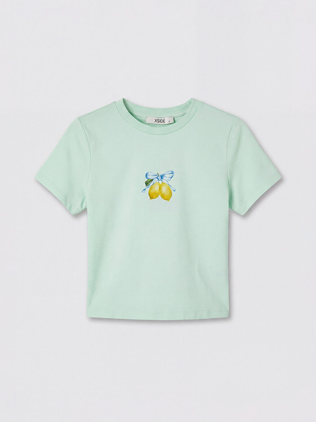 Yeşil Bisiklet Yaka Baskılı Kadın Crop