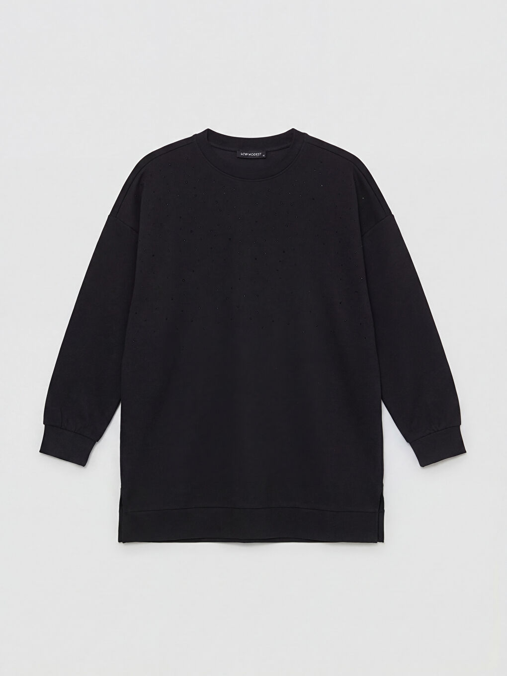 Siyah Bisiklet Yaka Kadın Sweatshirt Tunik-4