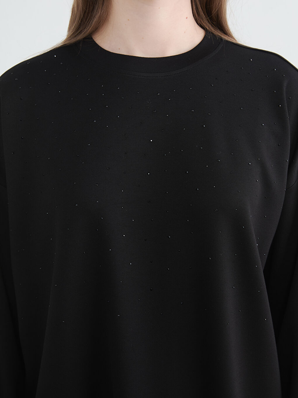 Siyah Bisiklet Yaka Kadın Sweatshirt Tunik-2