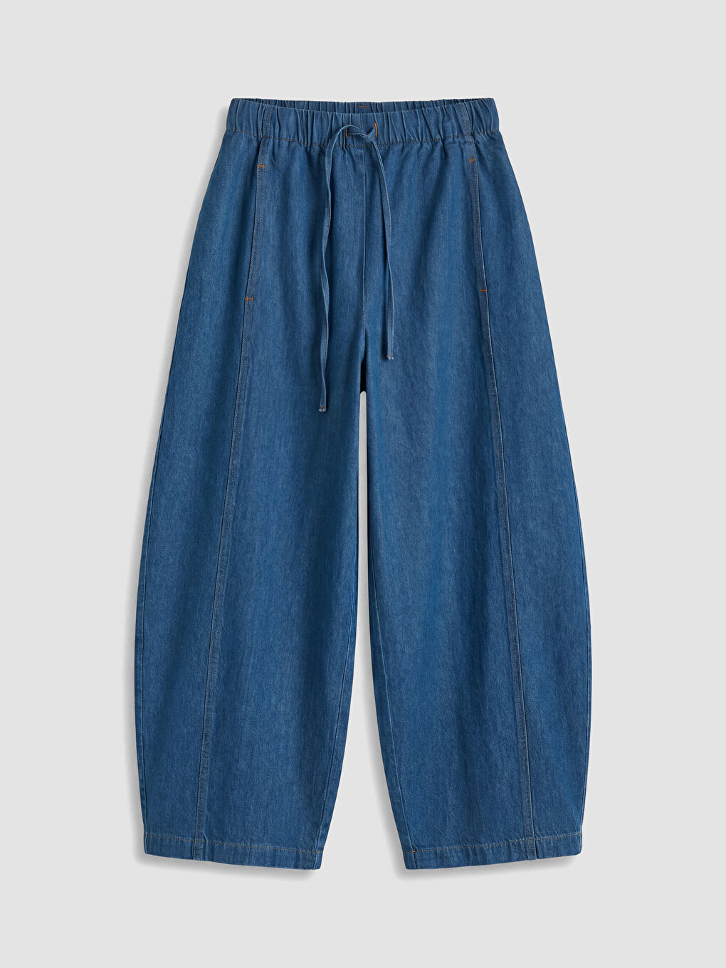 İndigo Beli Lastikli Barrel Fit Kadın Jean Pantolon