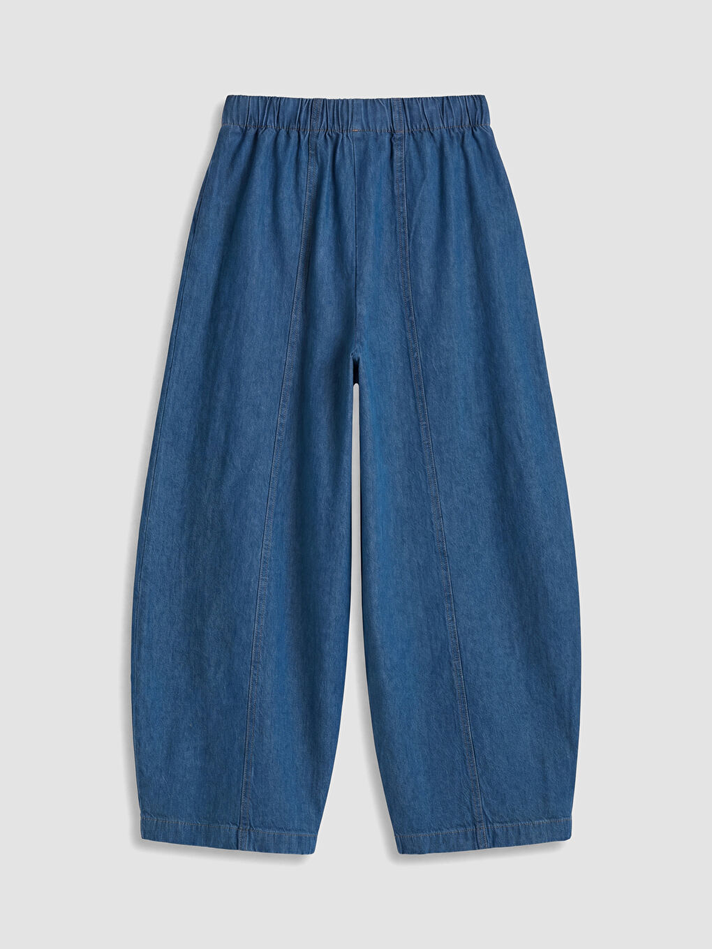 İndigo Beli Lastikli Barrel Fit Kadın Jean Pantolon-2