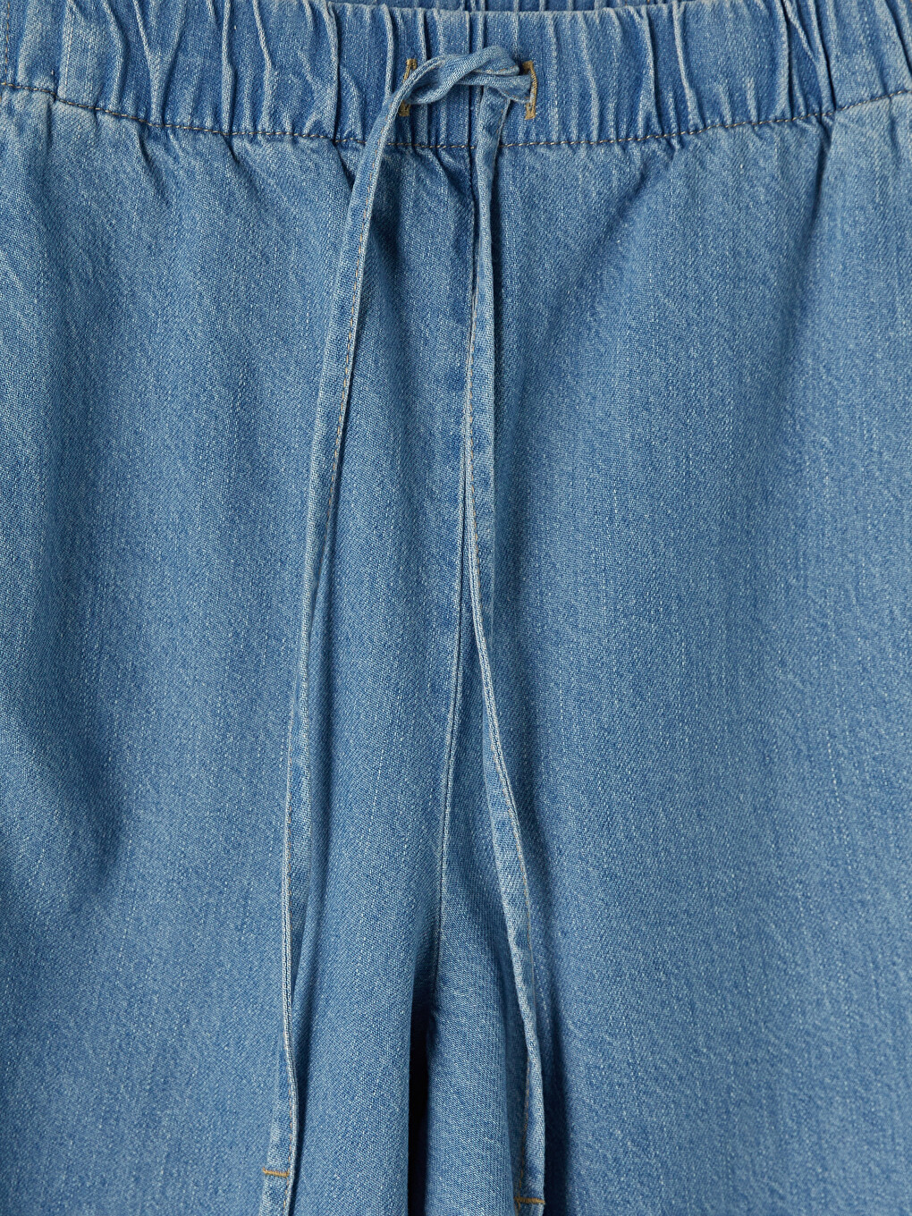 İndigo Beli Lastikli Barrel Fit Kadın Jean Pantolon-1