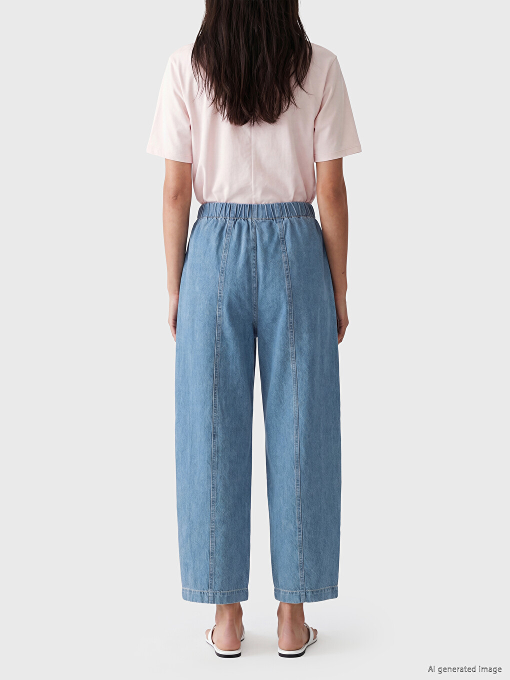 Elastic Waist Barrel Fit Women's Jeans-3