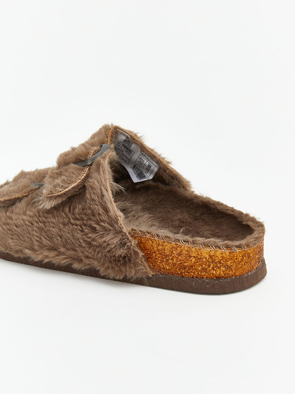 Kahverengi Çift Bantlı Pelüş Kadın Terlik-4