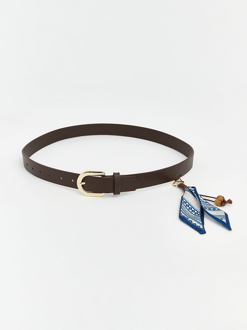 Kahverengi Metal Tokalı ve Fular Aksesuarlı Kadın Kemer-1