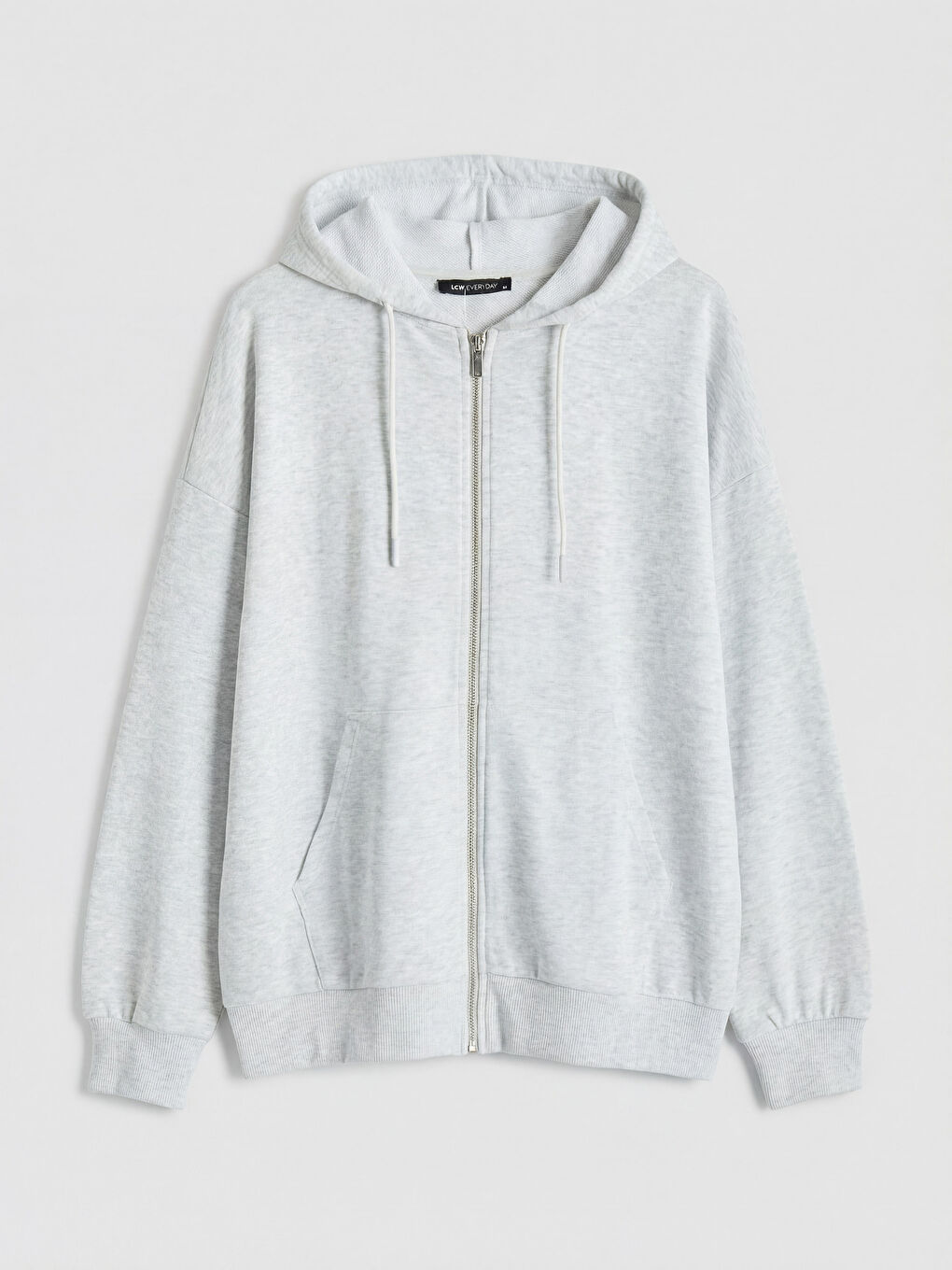 Beyaz Kapüşonlu Oversize Kadın Fermuarlı Sweatshirt