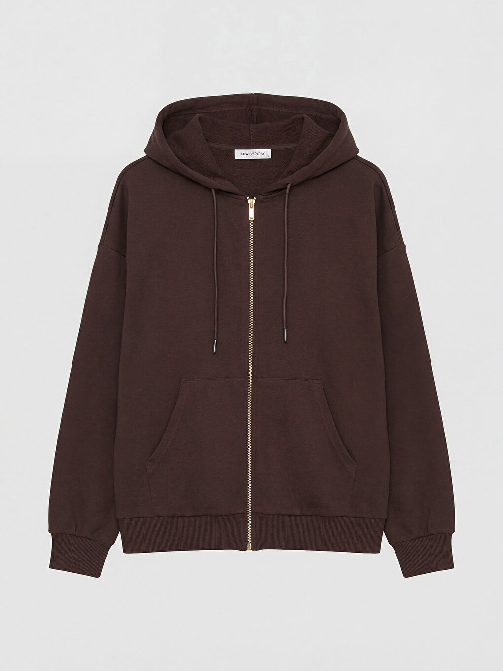 Kahverengi Kapüşonlu Oversize Kadın Fermuarlı Sweatshirt