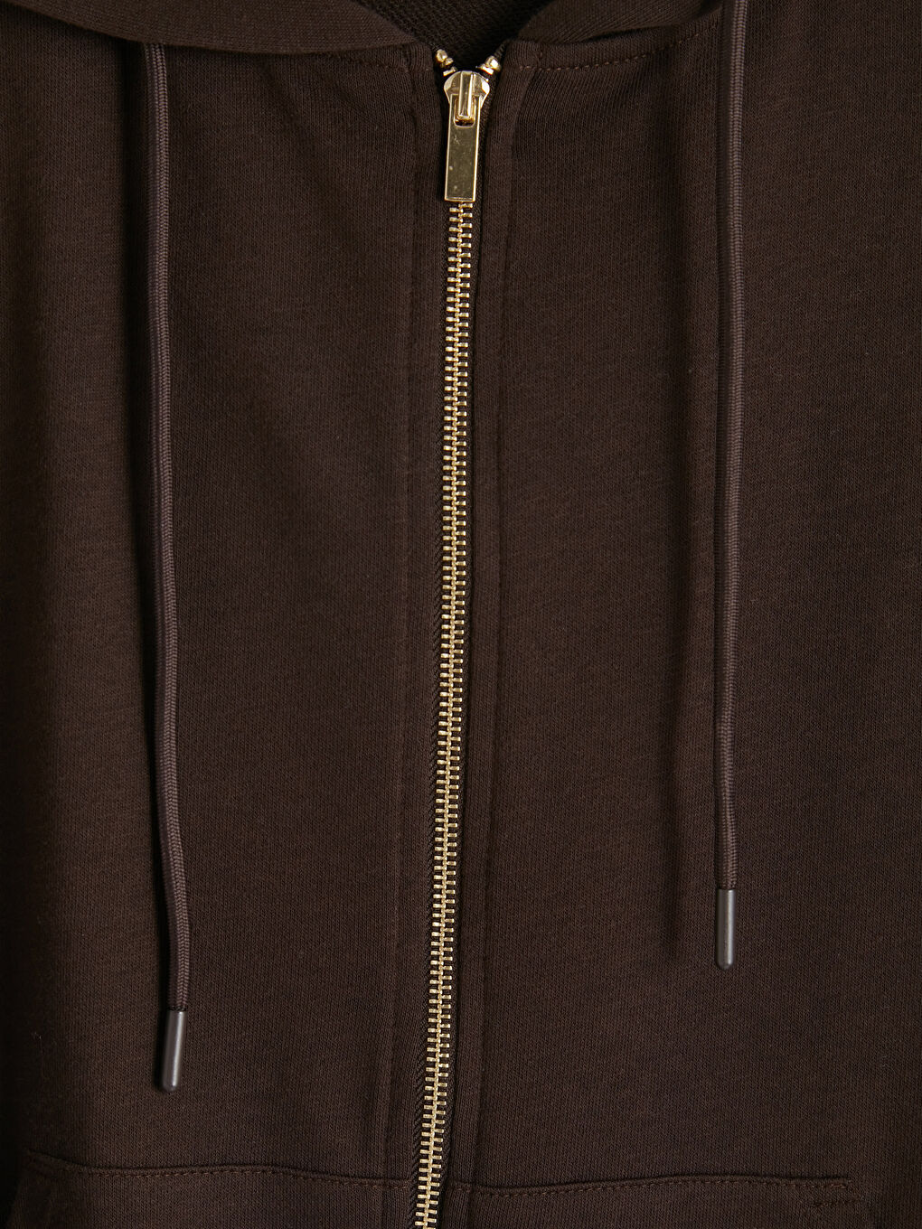 Kahverengi Kapüşonlu Oversize Kadın Fermuarlı Sweatshirt-2