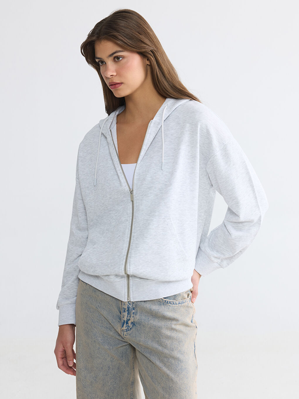 Hooded Oversize Women's Zippered Sweatshirt