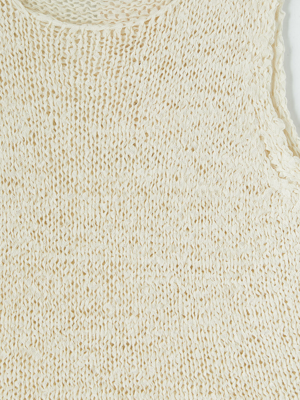 Ekru Bisiklet Yaka Kadın Triko Atlet-2