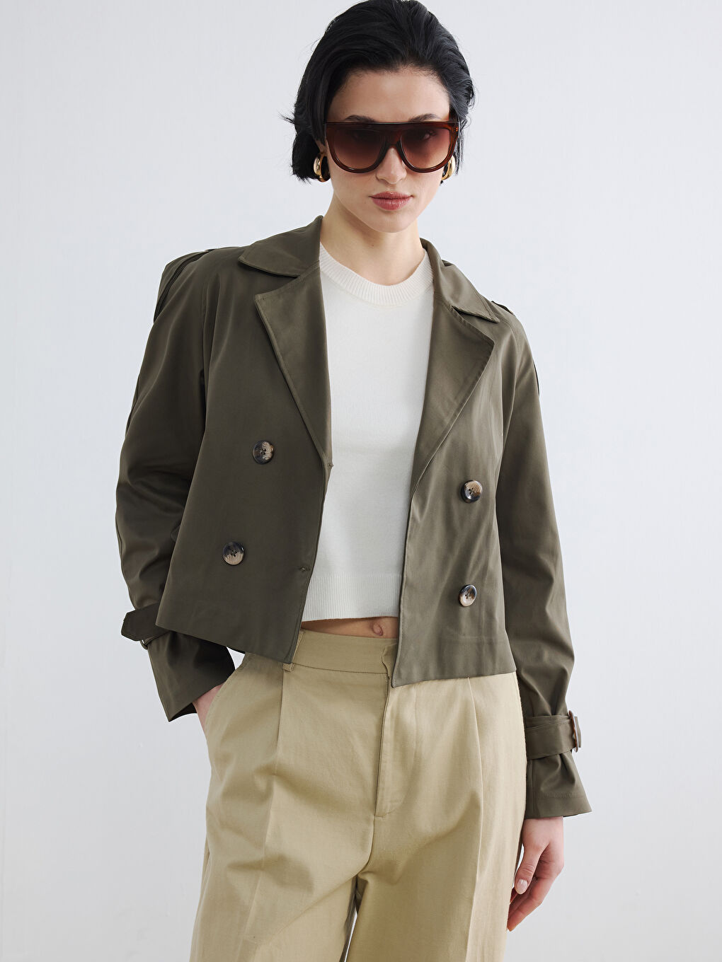 Double Breasted Belted Women's Trench Coat