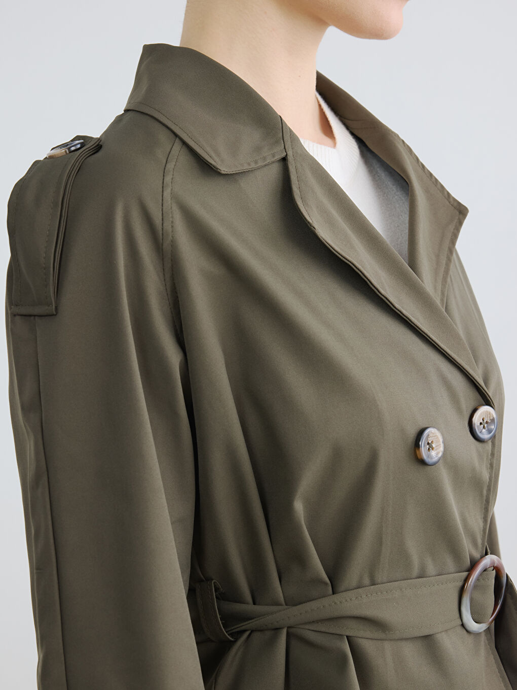 Double Breasted Belted Women's Trench Coat-2
