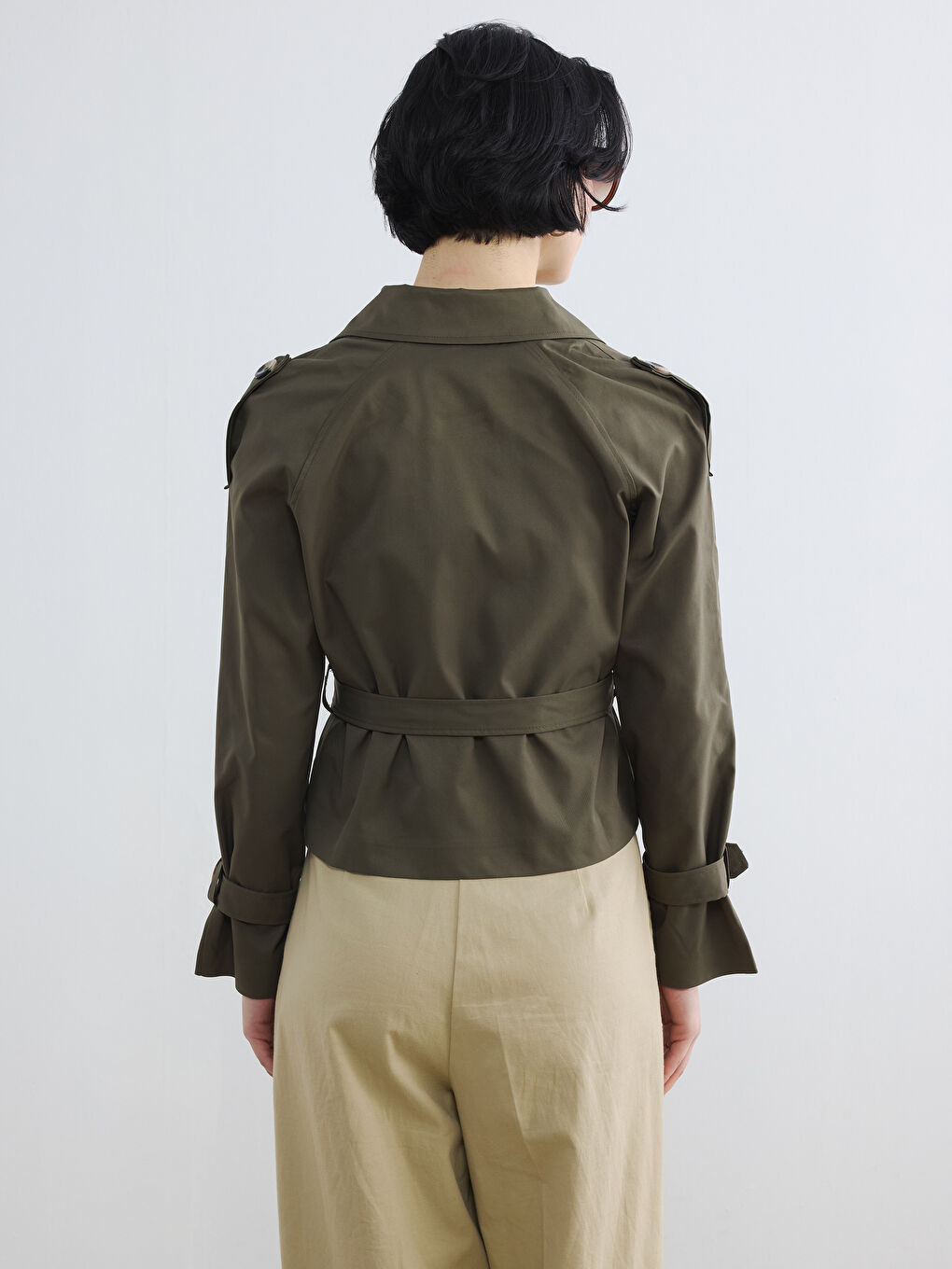 Double Breasted Belted Women's Trench Coat-3