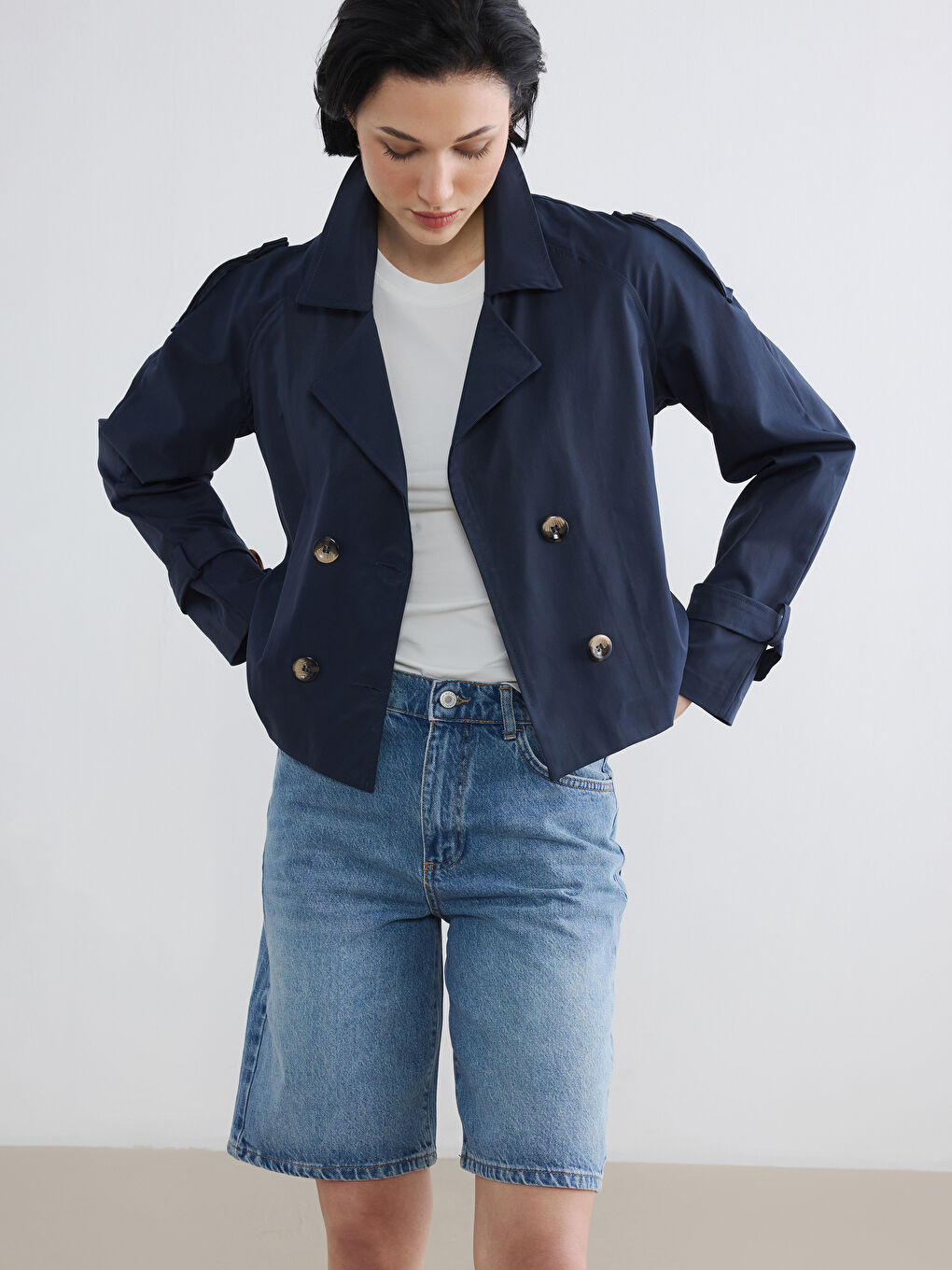 Double Breasted Belted Women's Trench Coat