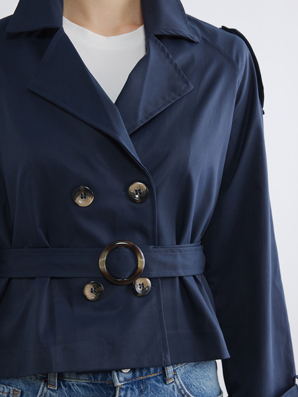 Double Breasted Belted Women's Trench Coat-2