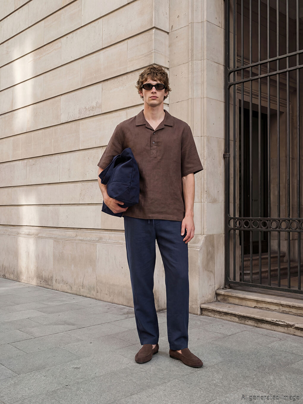Lacivert Loose Fit Dokulu Erkek Pantolon