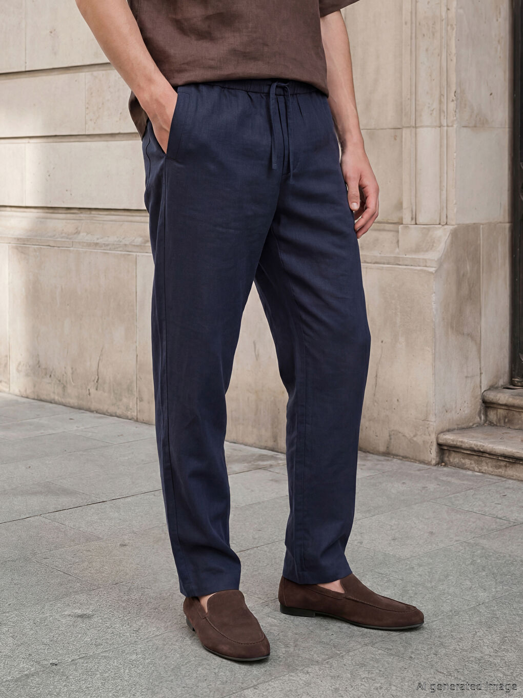 Lacivert Loose Fit Dokulu Erkek Pantolon-1