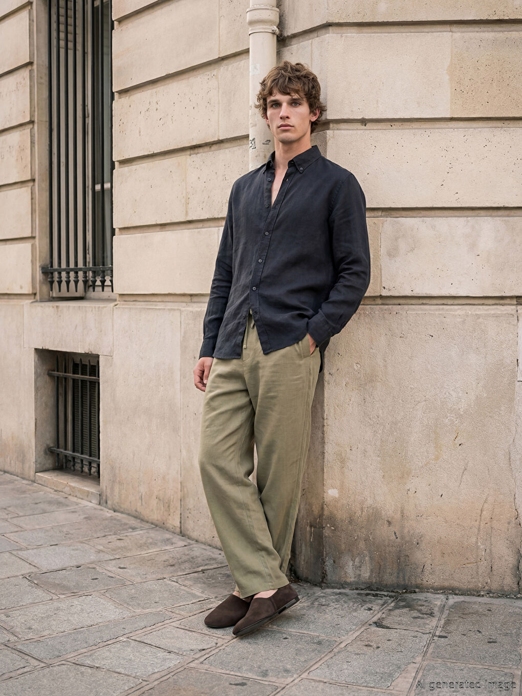 Haki Loose Fit Dokulu Erkek Pantolon