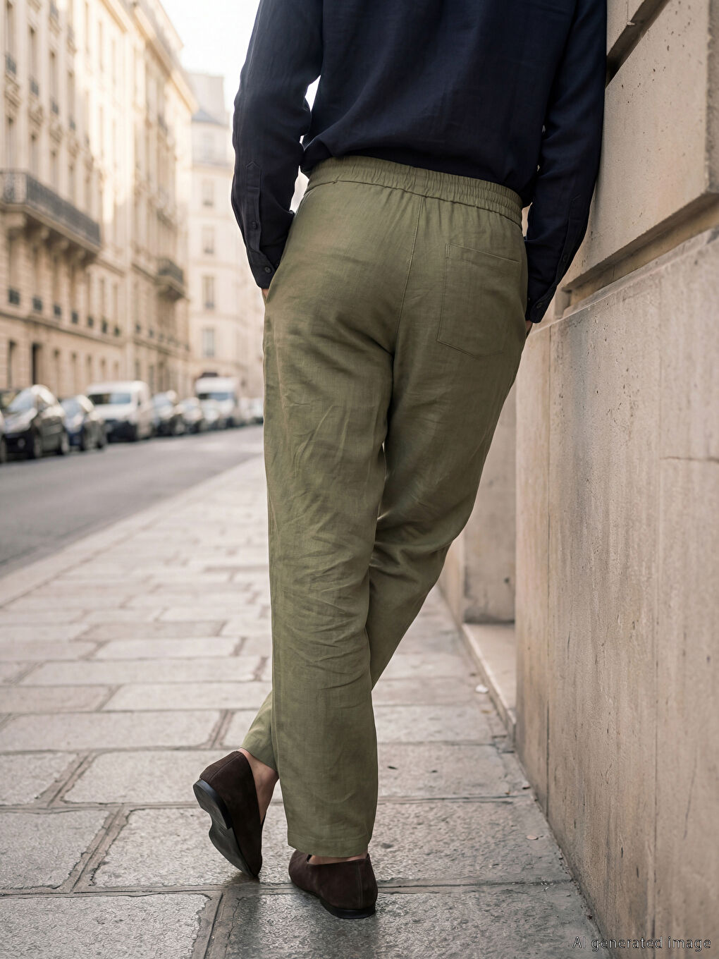 Haki Loose Fit Dokulu Erkek Pantolon-2