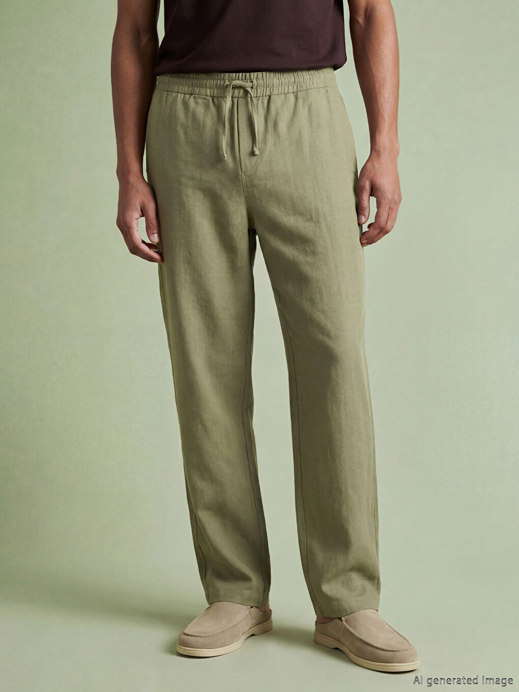 Haki Loose Fit Dokulu Erkek Pantolon-4