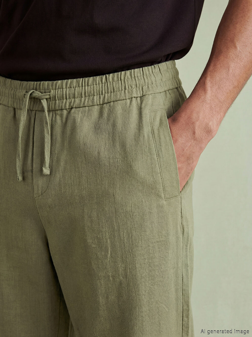 Haki Loose Fit Dokulu Erkek Pantolon-5