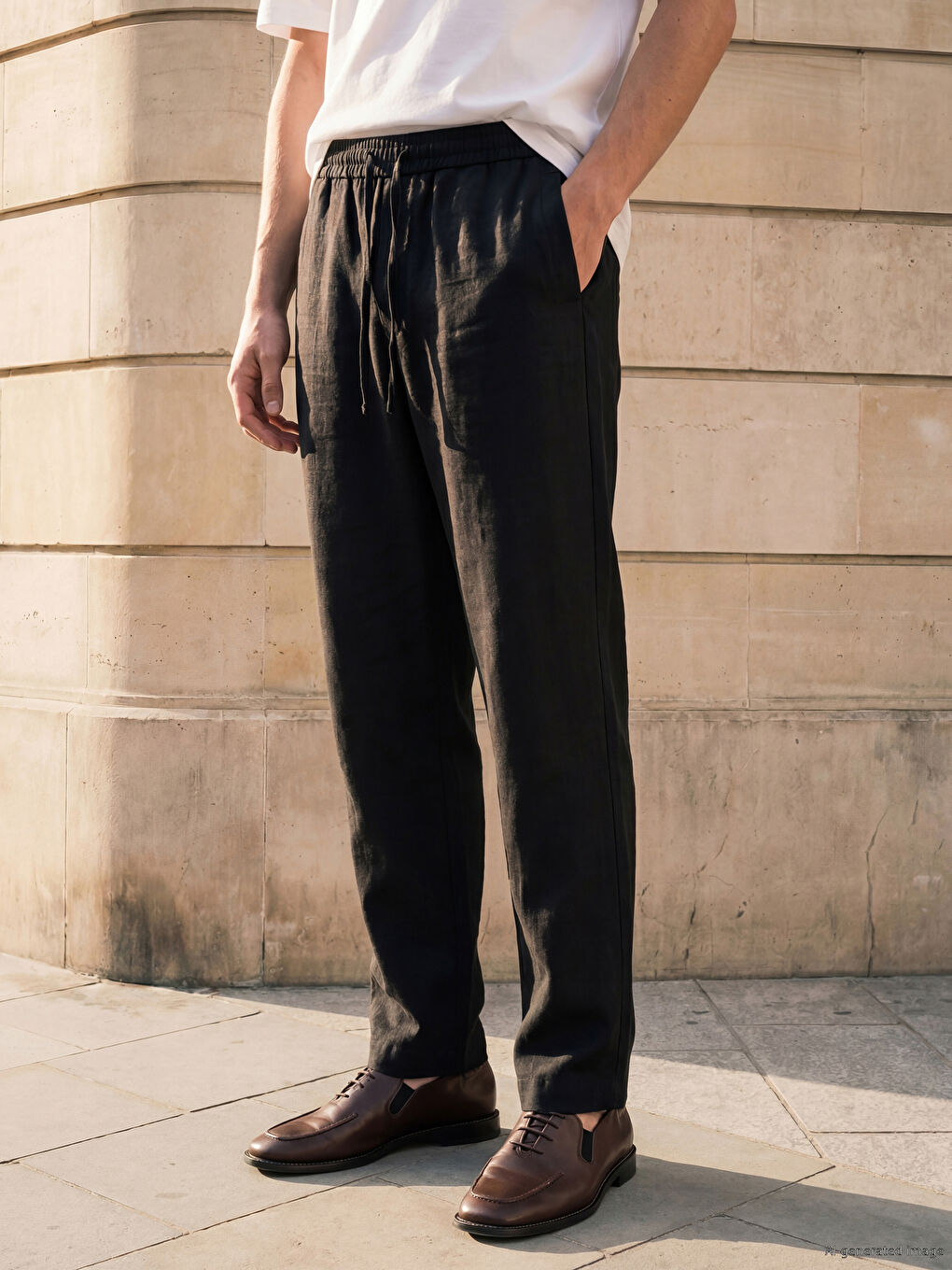 Siyah Loose Fit Dokulu Erkek Pantolon-1